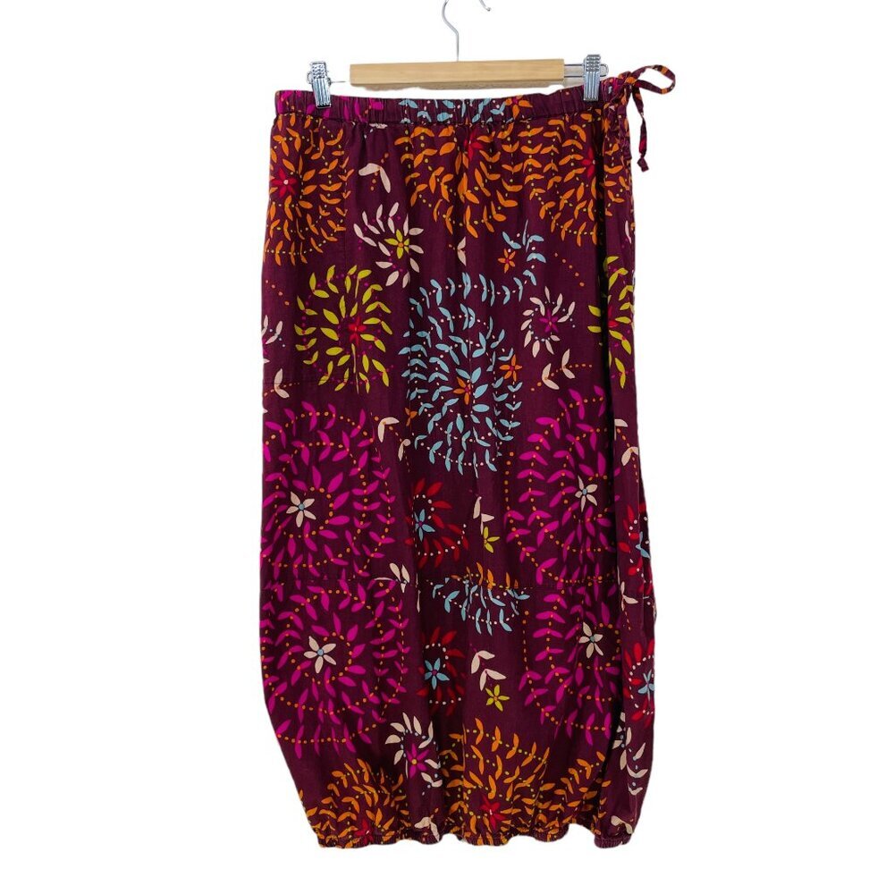Gudrun Sjoden Size L Organic Cotton Floral Purple Midi Skirt Side Pocket